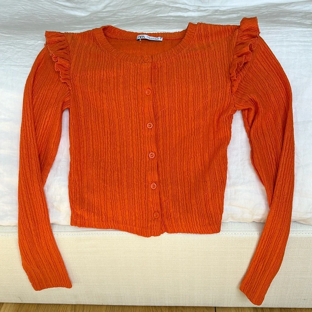 Orange Ruffle Textured Cardigan - Picture 1 of 4